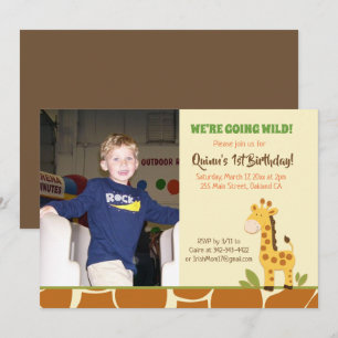 Convite de Aniversário do Girafa Boy ou Girl Zoo