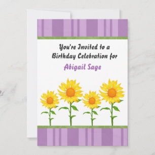 Convite de Aniversário do Girassol Púrpura e Amare