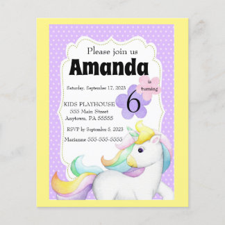 Convite de Aniversário do Girls Unicorn