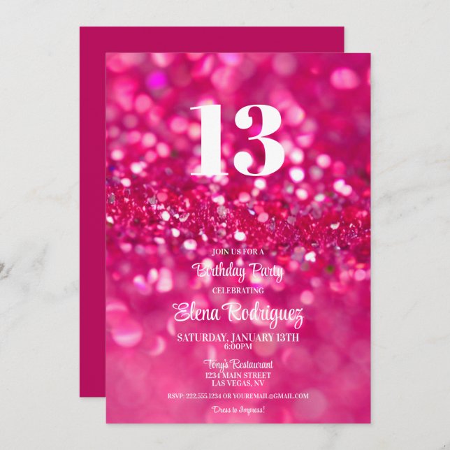 Convite de Aniversário do Glitter Glam 13 (Frente/Verso)