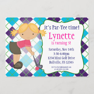 Convite de aniversário do golfe da menina do