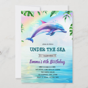 convite de aniversário do golfinho arco-íris