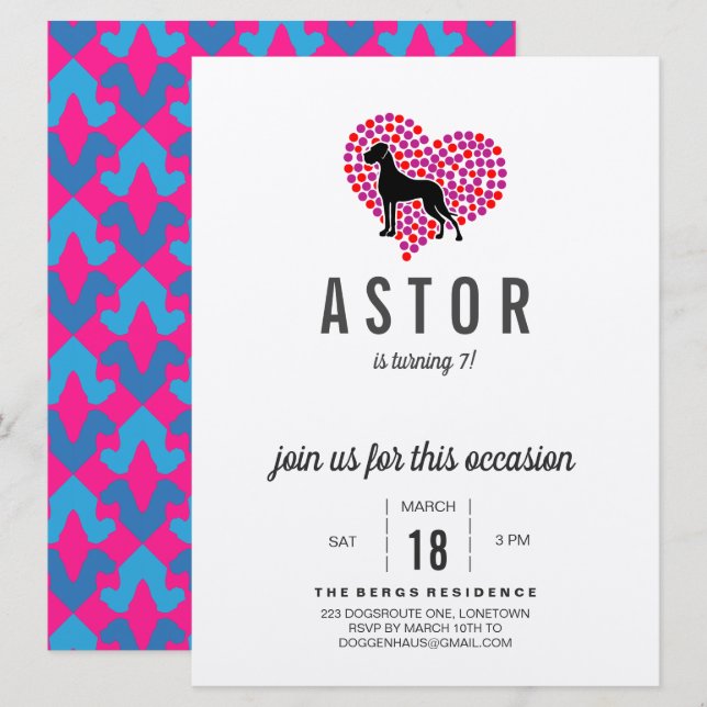 Convite de Aniversário do Great Dane (Frente/Verso)