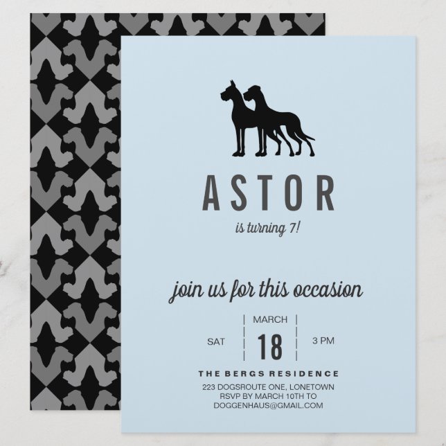 Convite de Aniversário do Great Dane (Frente/Verso)