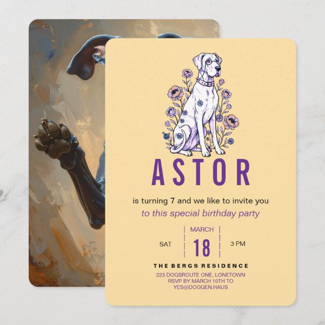 Convite de Aniversário do Great Dane (Frente/Verso)