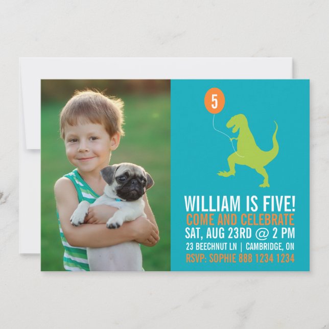 Convite de Aniversário do Green Dinosaur & Balloon (Frente)