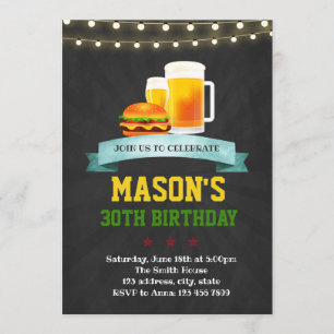 Convite de aniversário do hambúrguer de cerveja