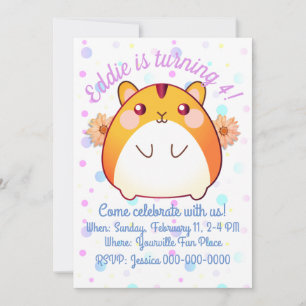 Convite de Aniversário do Hamster Kawaii Cute
