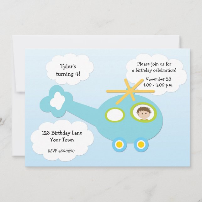 Convite de Aniversário do Helicóptero (Frente)