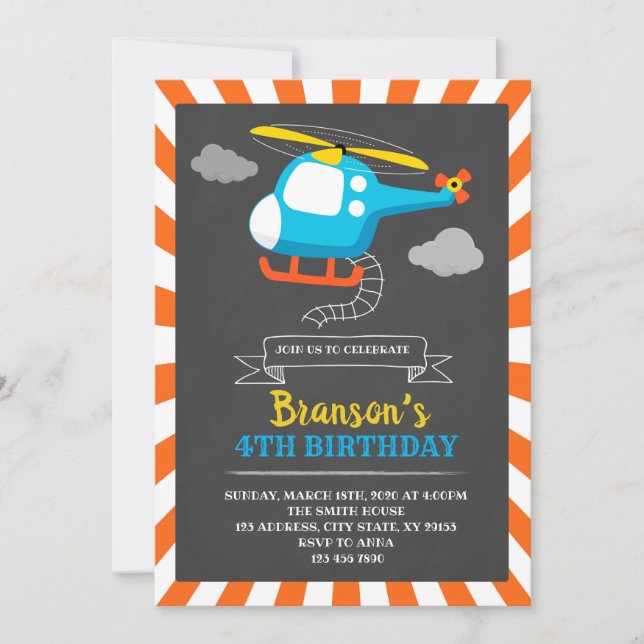 Convite de aniversário do helicóptero (Frente)