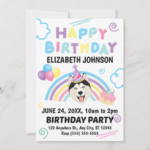 Convite de Aniversário do Husky Siberiano