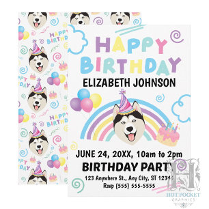 Convite de Aniversário do Husky Siberiano