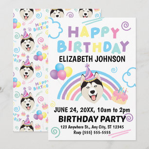 Convite de Aniversário do Husky Siberiano