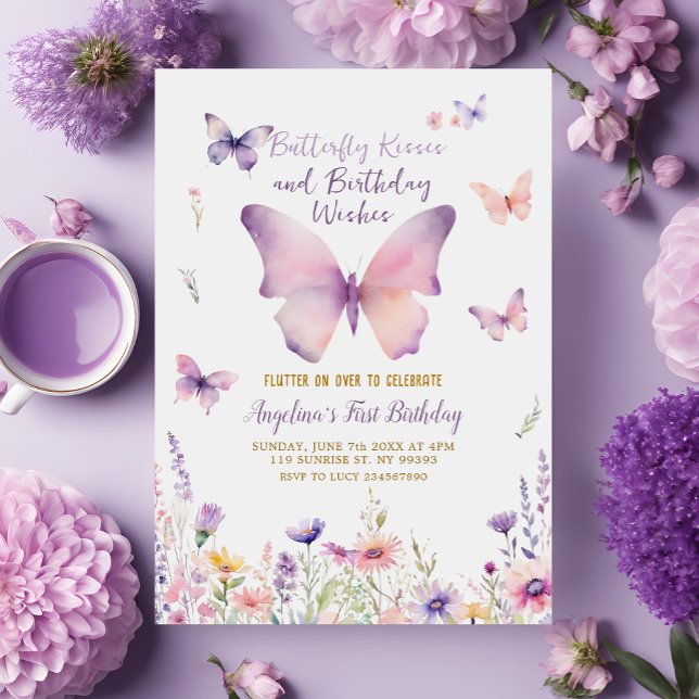 Convite de Aniversário do Jardim de Beijos Butterf (Criador carregado)