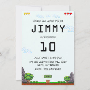 Convite de Aniversário do Jogo Pixel
