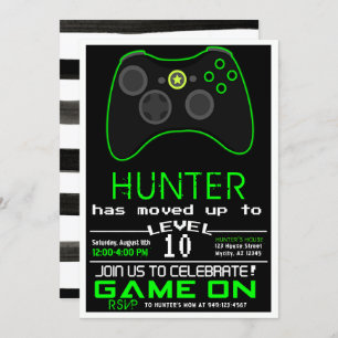 Convite de Aniversário do Jogo Verde Neon