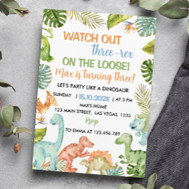 Convite de Aniversário do Jungle Dinosaur Três-Rex