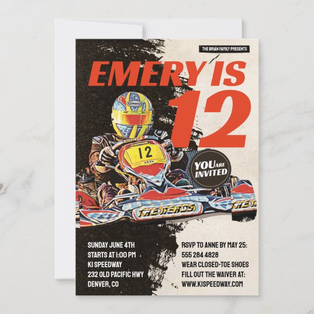 Convite de aniversário do Kart (Frente)