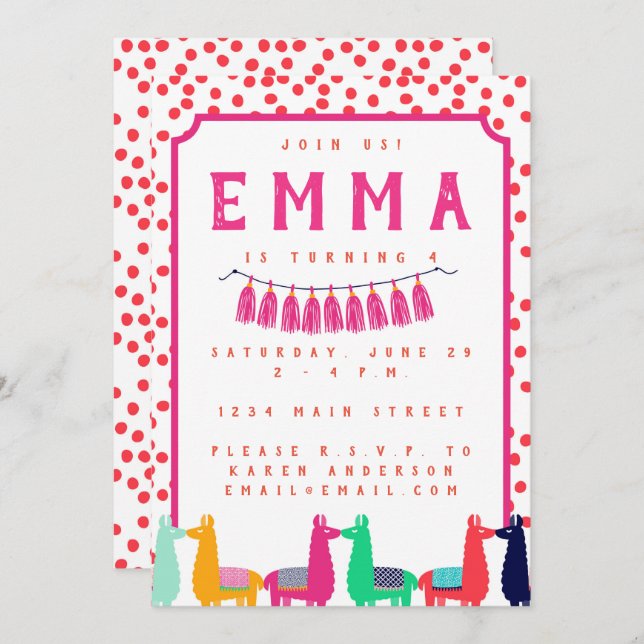 Convite de aniversário do lama (Frente/Verso)