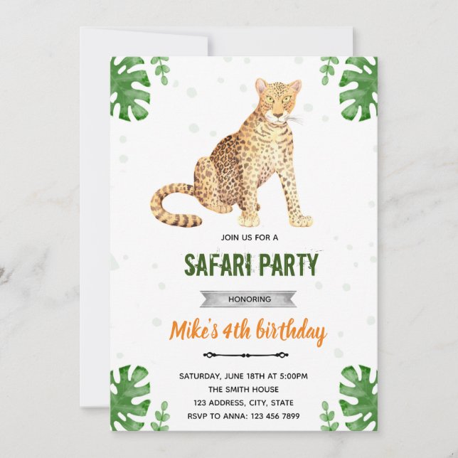 convite de aniversário do leopardo guepardo (Frente)