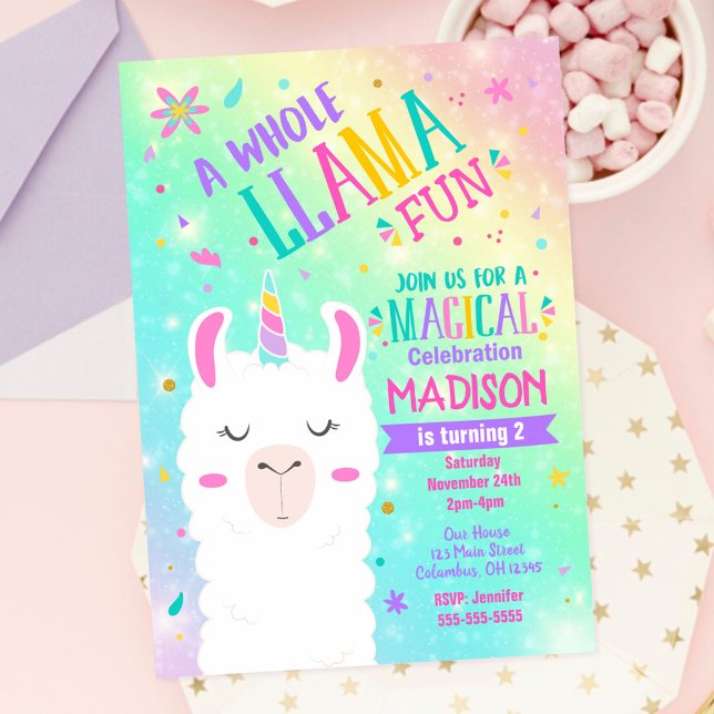 Convite de Aniversário do Llama Unicórnio Festa Má (Criador carregado)