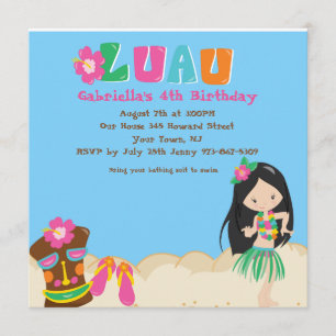 Convite de Aniversário do Luau com Garota e Tiki 