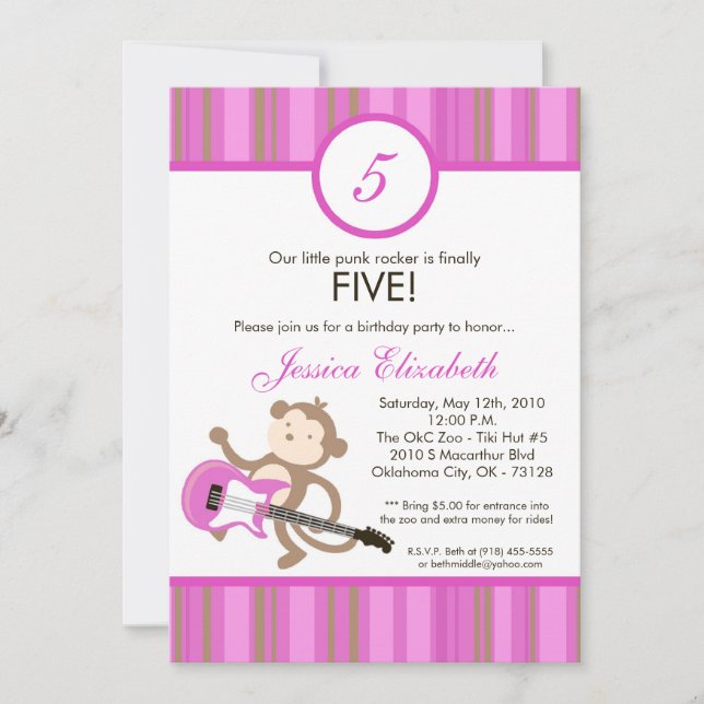 convite de aniversário do macaco do balancim da (Frente)