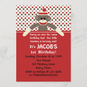 Convite de aniversário do macaco Sock - personaliz