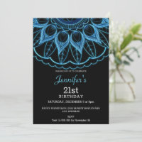 Convite de Aniversário do Mandala Azul na moda
