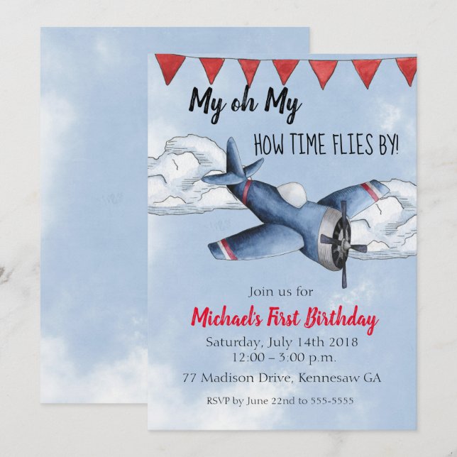Convite de Aniversário do Menino Avião (Frente/Verso)