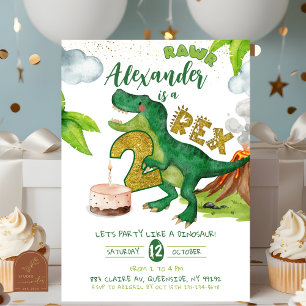 Convite de aniversário do menino dinossauro 2-rex