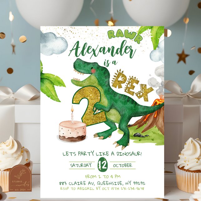 Convite de aniversário do menino dinossauro 2-rex (Criador carregado)