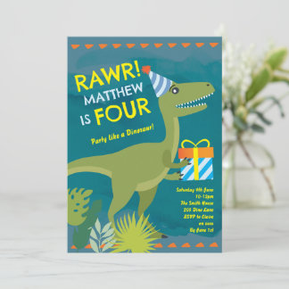 Convite de Aniversário do Menino Dinossauro de Qua