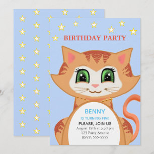 Convite de Aniversário do Menino Gato Laranja 5 An