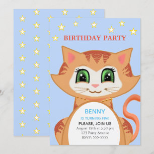 Convite de Aniversário do Menino Gato Laranja 5 An