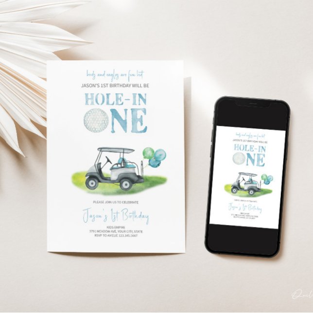 Convite de Aniversário do Menino Golfe Hole-In-One (Criador carregado)