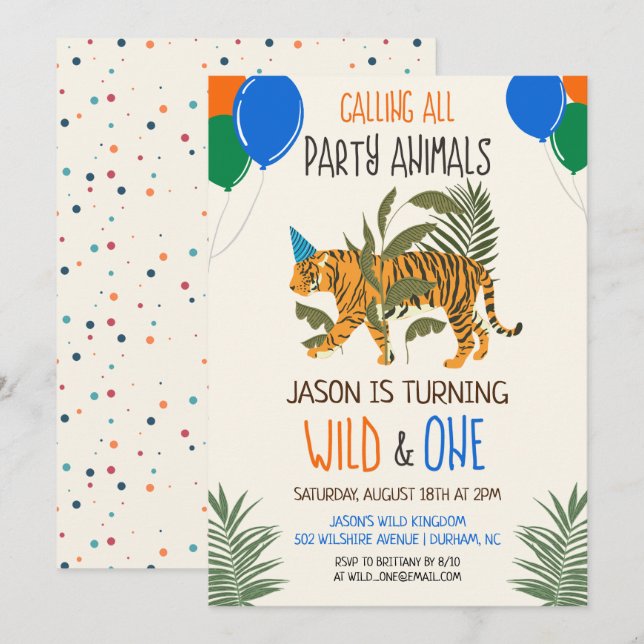 Convite de Aniversário do Menino para Zoológico na (Frente/Verso)