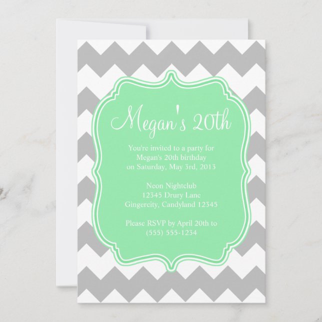 Convite de Aniversário do Mint Quatrefoil Chevron (Frente)
