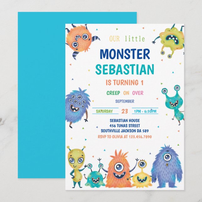 Convite de Aniversário do Monster (Frente/Verso)