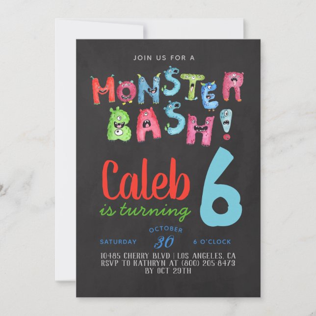 Convite de Aniversário do Monster Bash (Frente)