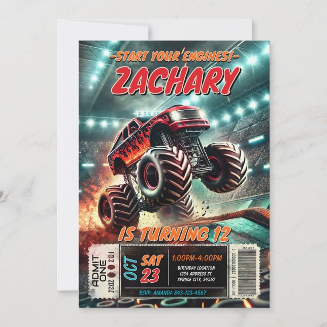 Convite de Aniversário do Monster Truck (Frente)