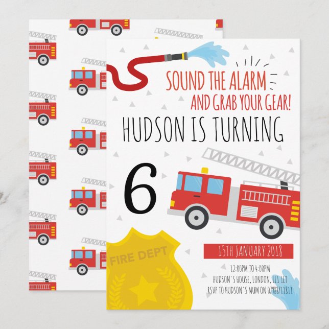 Convite de aniversário do Motor de Fogo Cortado (Frente/Verso)