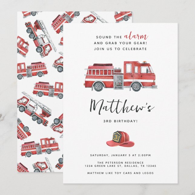 Convite de aniversário do Motor de Fogo Vermelho (Frente/Verso)