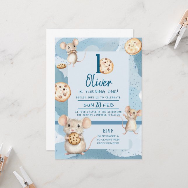 Convite de Aniversário do Mouse e Cookie (Frente/Verso In Situ)