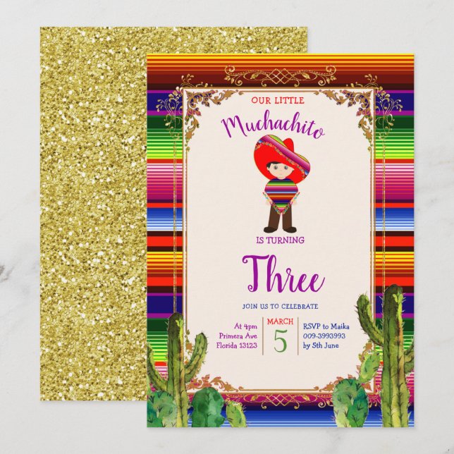 Convite de Aniversário do Muchachito Cactus Mexica (Frente/Verso)