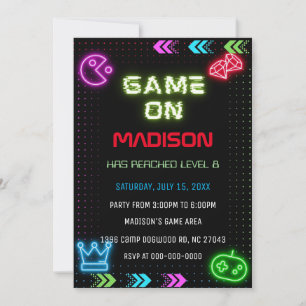 Convite de Aniversário do Neon Game