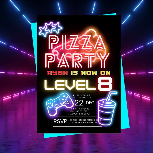 Convite de Aniversário do Neon Pizza Party (Neon pizza party and digital download evite invitation)