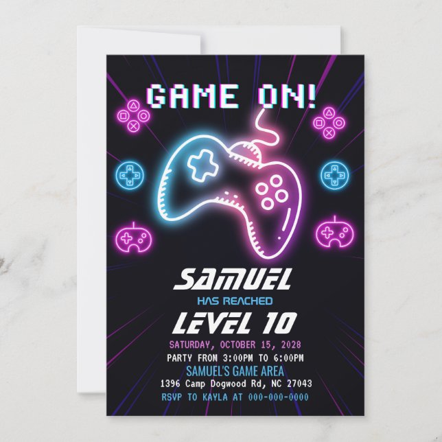 Convite de Aniversário do Neon Video Game Truck Ar (Frente)