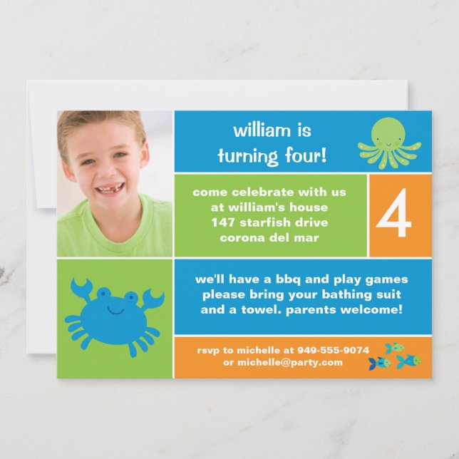 Convite de aniversário do oceano (Frente)