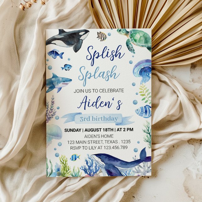 Convite De Aniversário Do Oceano Animal Boy Sob O  (Criador carregado)